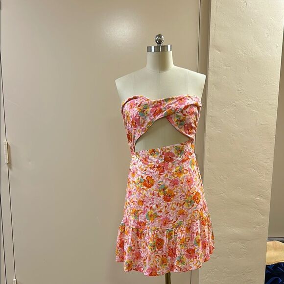 Floral Cutout Strapless Dress - Picture 1 of 6